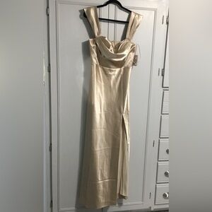 NWT BIRDY GREY MIA Shiny Satin Gold Convertible Dress size XL